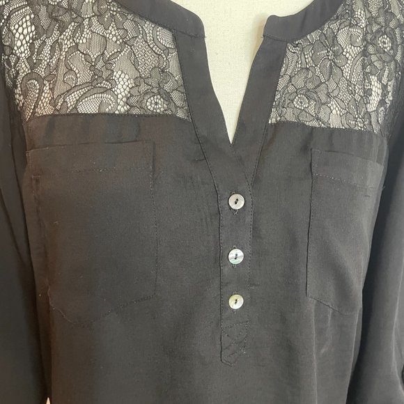 LADIES EXPRESS ELITE STRETCH BLACK AND LACE BLOUSE MEDIUM - Picture 5 of 11